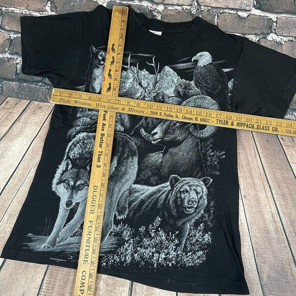 Vintage 90s Wolf Bear Deer Eagle Nature T-Shirt Men’s Large AOP All Over Print - Picture 7 of 9